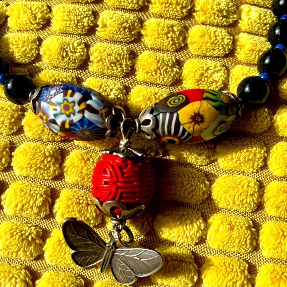 Vintage Butterfly and Bead Necklace